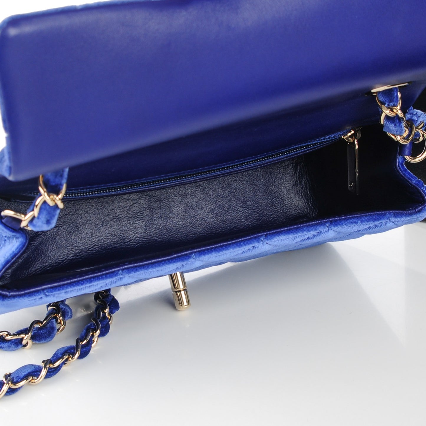 Velvet Quilted Mini Rectangular Flap Dark Blue