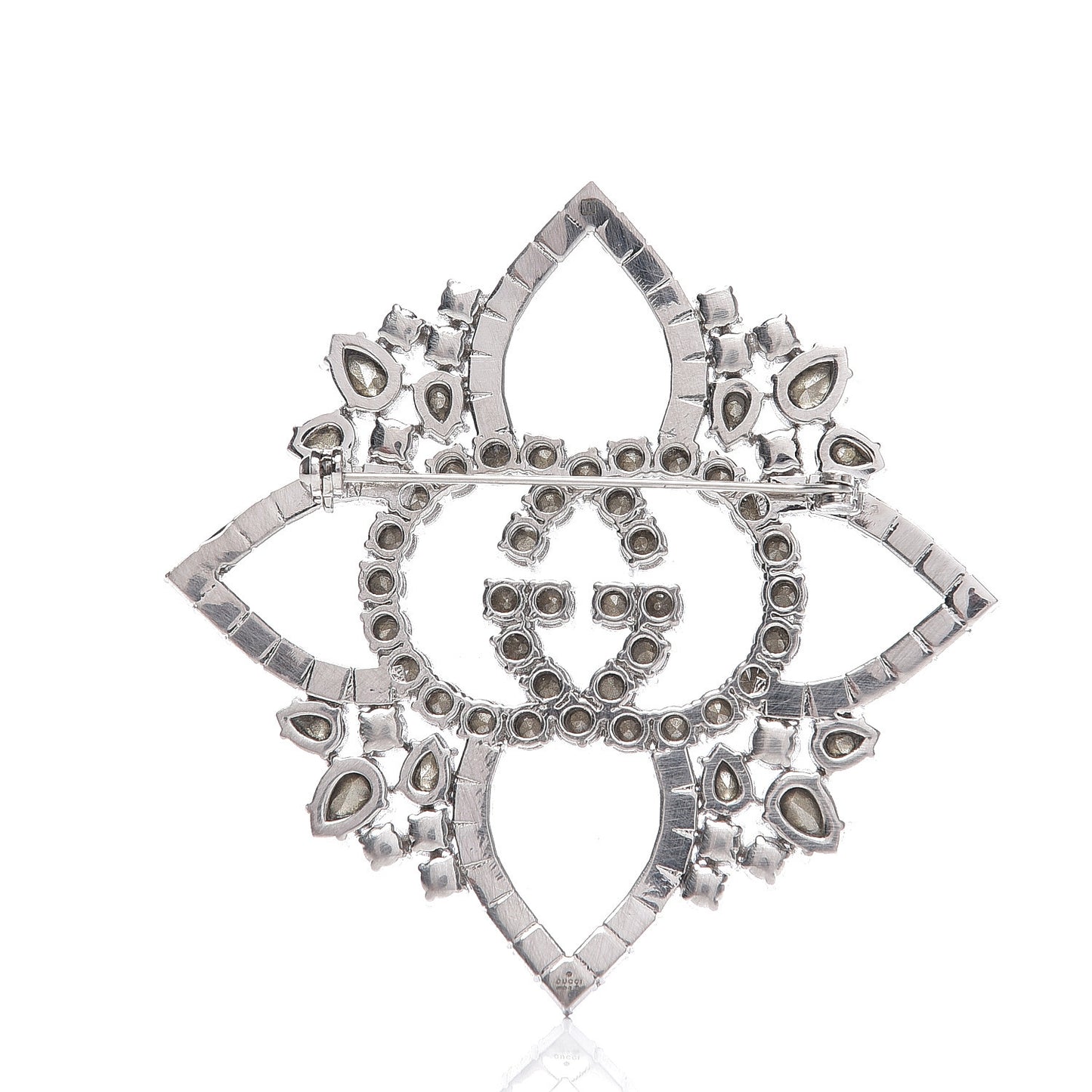 Metal Crystal Double G Brooch Silver