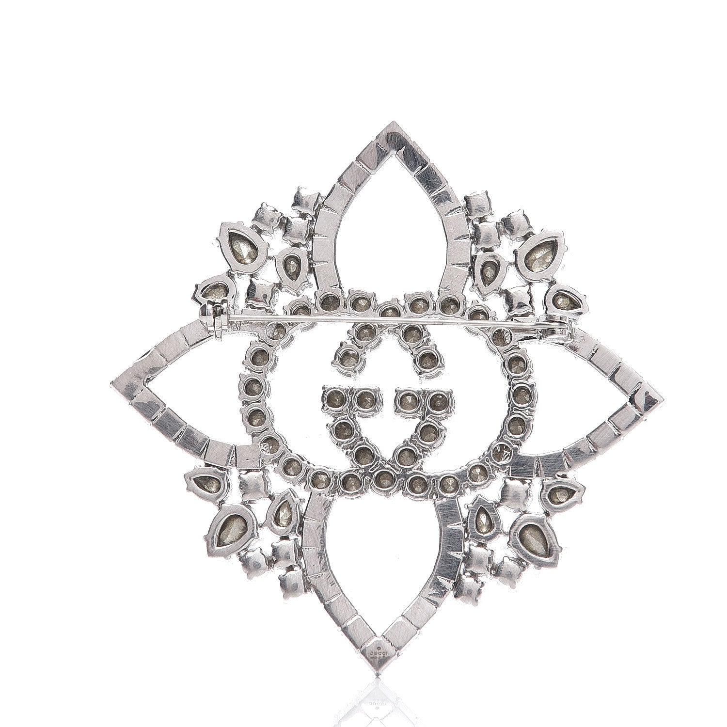 Gucci Metal Crystal Double G Brooch Silver 2 of 4