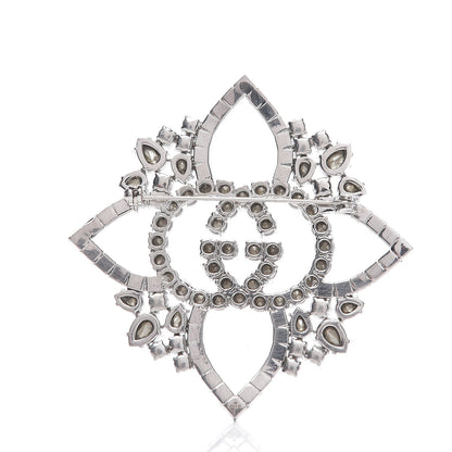 Gucci Metal Crystal Double G Brooch Silver 2 of 4