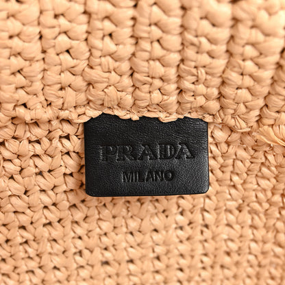 Prada Yarn Raffia Effect Crochet Embroidered Logo Tote Naturale 6 of 9