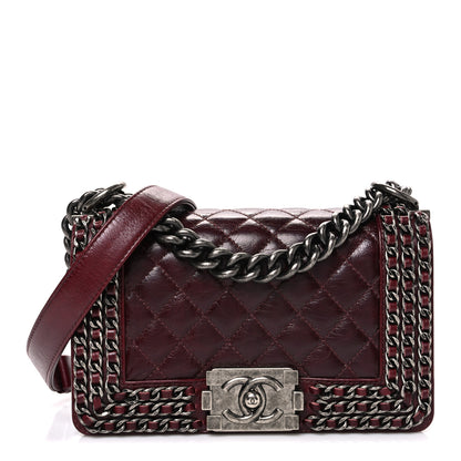 Chanel Glazed Calfskin Quilted Small Boy Chained Flap Burgundy 1 of 10