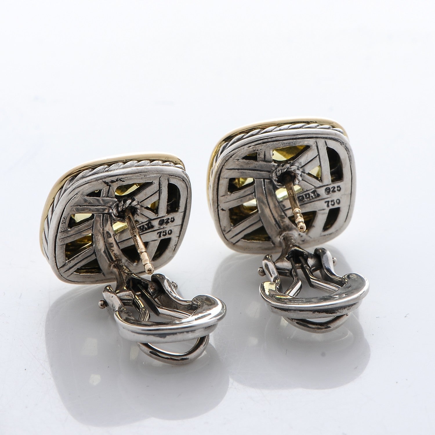 David Yurman Sterling Silver 18K Yellow Gold Peridot 11mm Albion Earrings 3 of 5