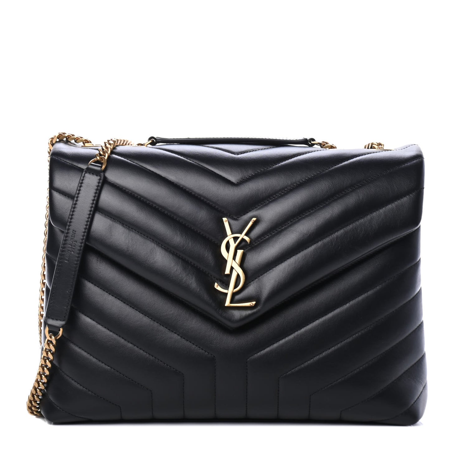 Calfskin Y Quilted Monogram Medium Loulou Chain Satchel Black
