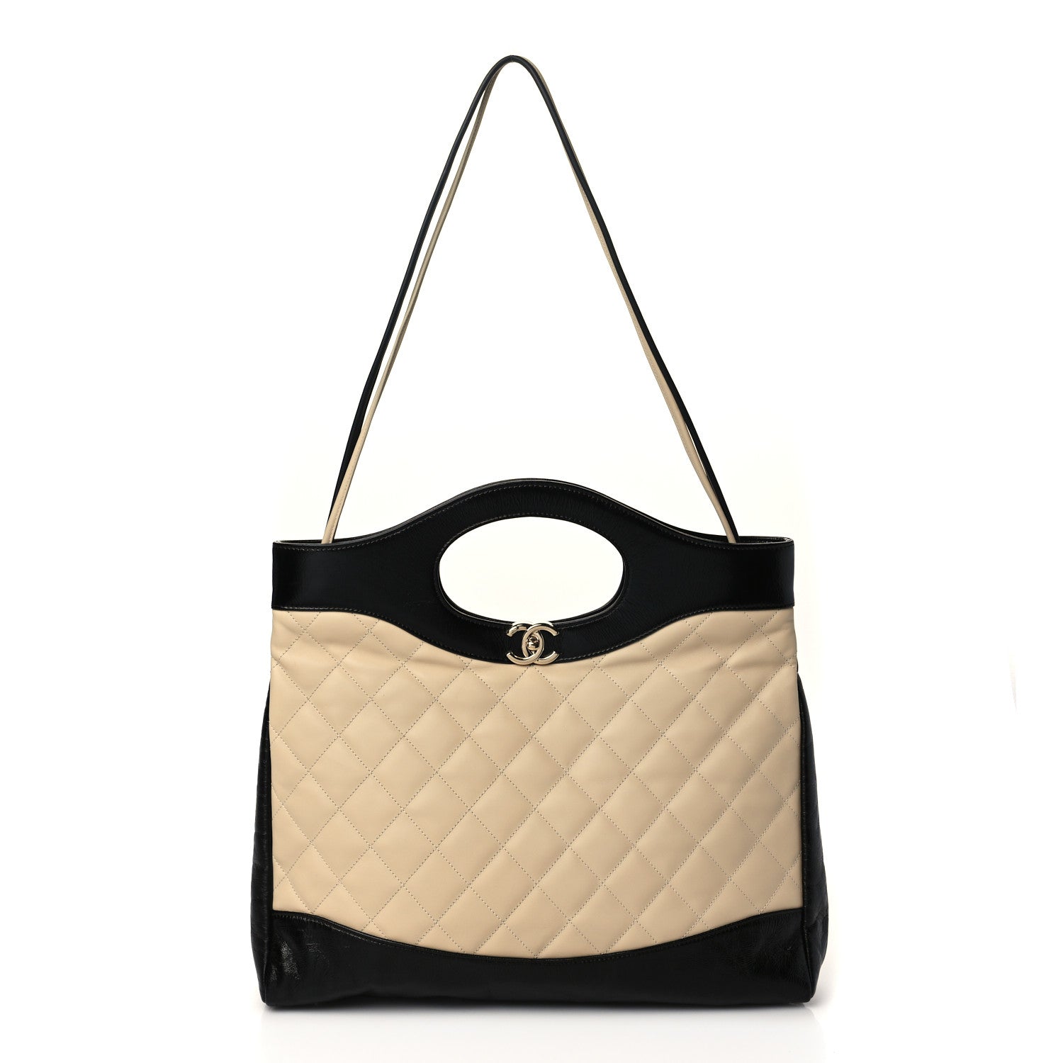 Chanel Aged Calfskin Quilted Large 31 Shopping Bag Beige Black 1 of 9