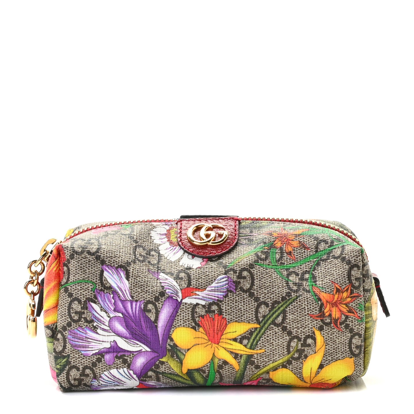 Soft GG Supreme Monogram Flora Calfskin Small Ophidia Cosmetic Case Beige Ebony Multicolor Rosso