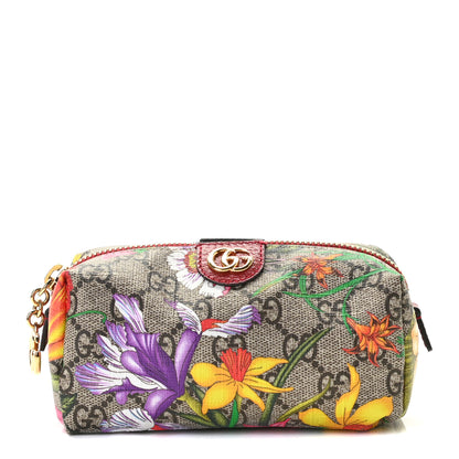 Gucci Soft GG Supreme Monogram Flora Calfskin Small Ophidia Cosmetic Case Beige Ebony Multicolor Rosso 1 of 8