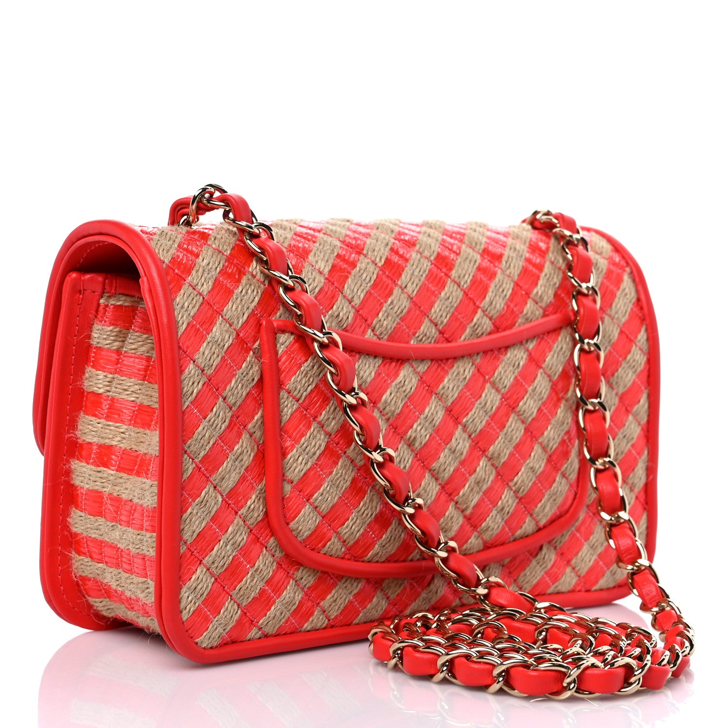 Chanel Raffia Jute Striped Small Urban Jungle Single Flap Red 3 of 10