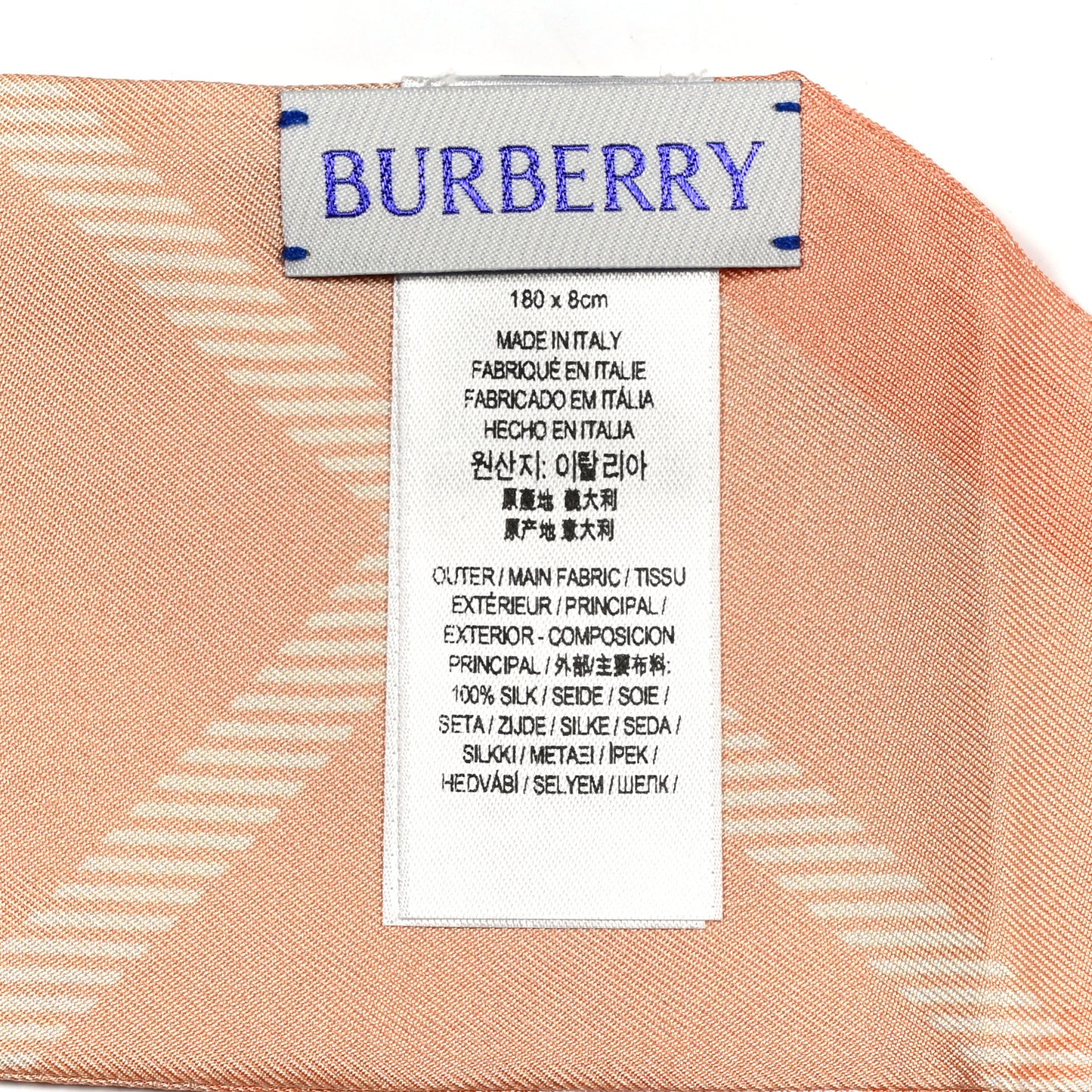 Silk Vintage Check Print Skinny Scarf Peach