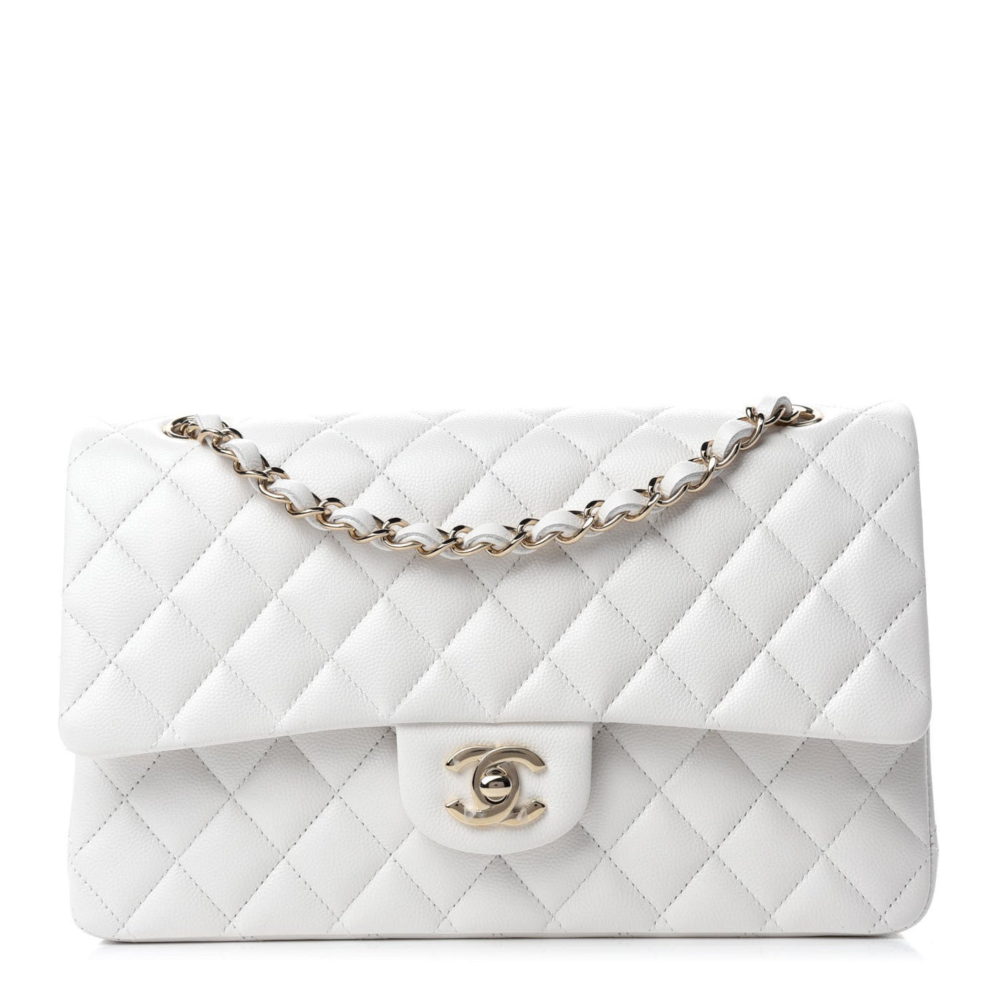 Caviar Quilted Medium Double Flap White