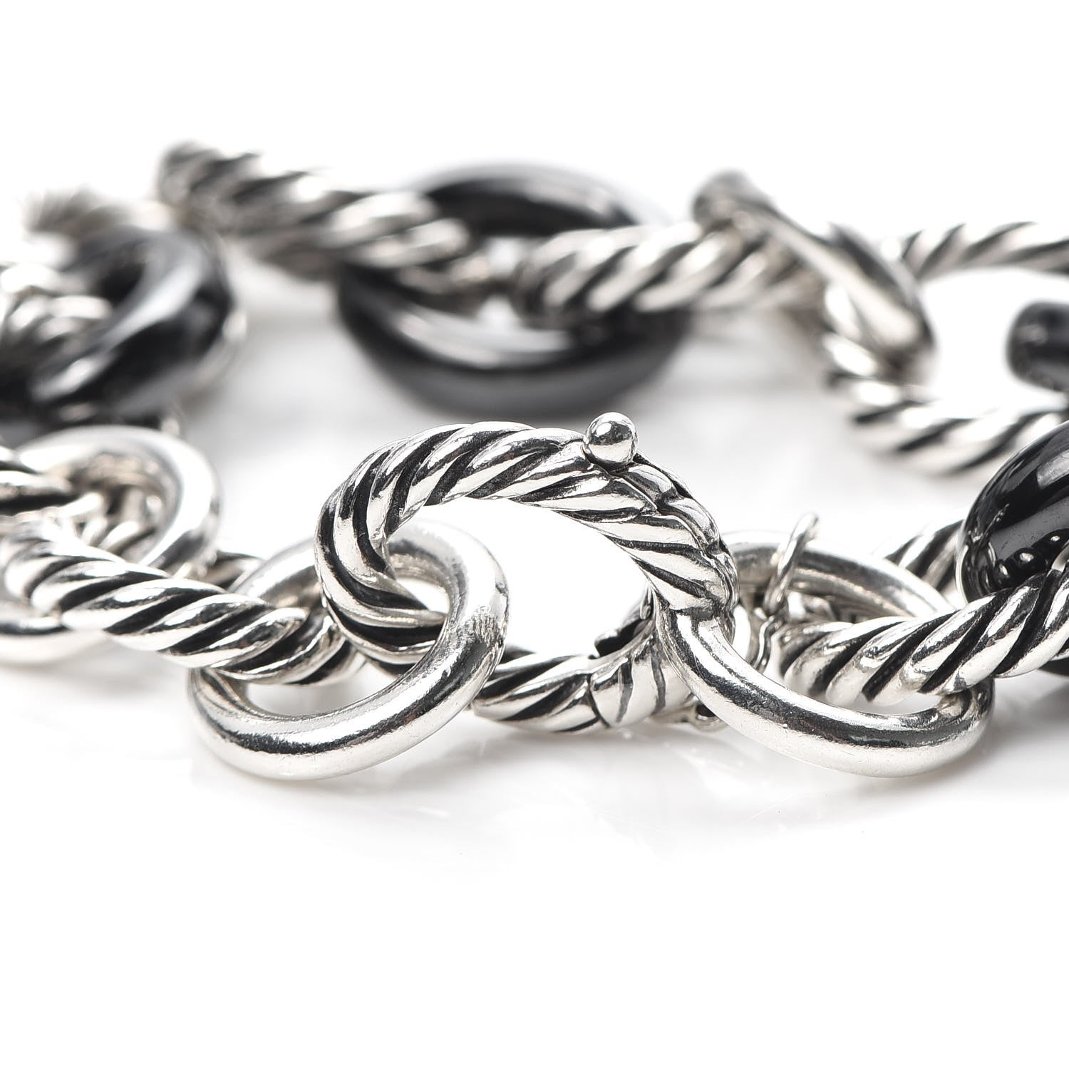 David Yurman Sterling Silver Ceramic 13mm Large Oval Link Bracelet Black 4 of 5