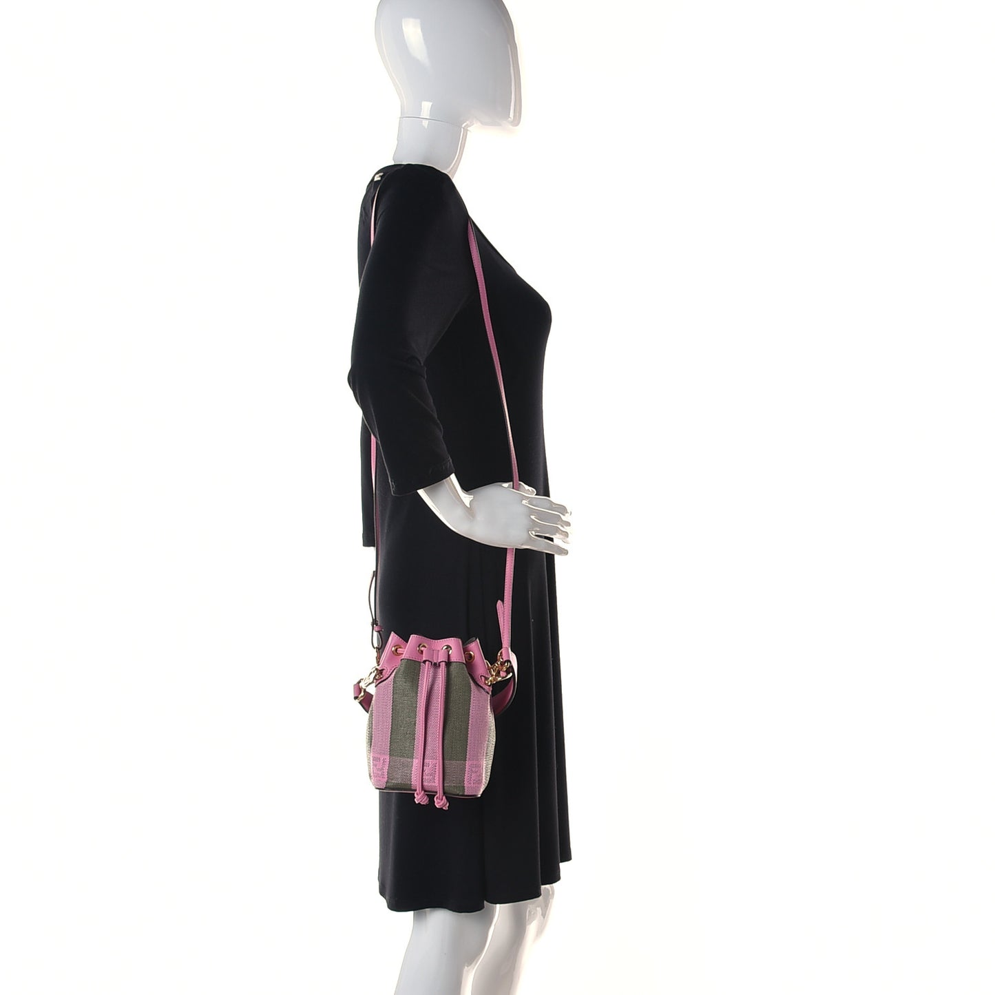 Raffia Vitello Seta F is Fendi Pequin Gingham Woven Mini Mon Tresor Bucket Bag Military Rosa Lollypop