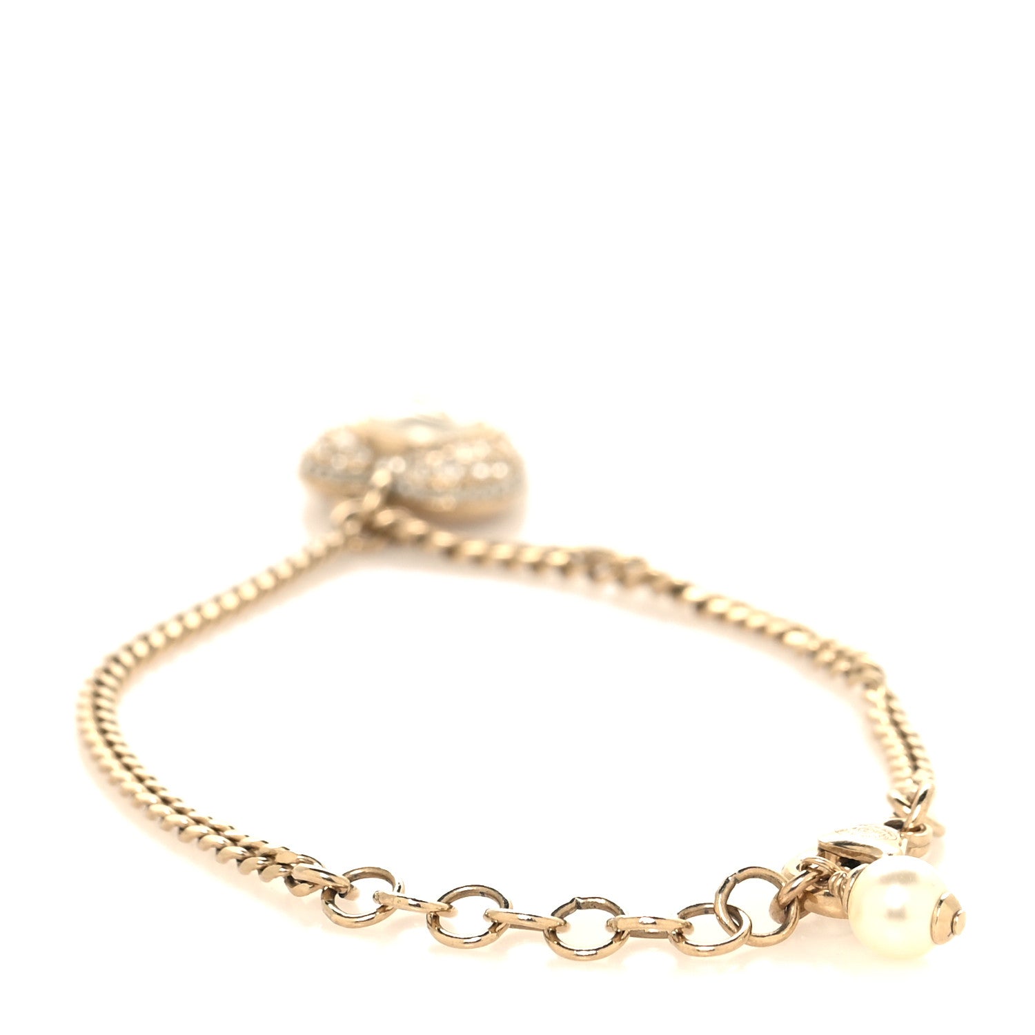 Chanel Crystal Pearl Chain Heart Bracelet Gold 3 of 4