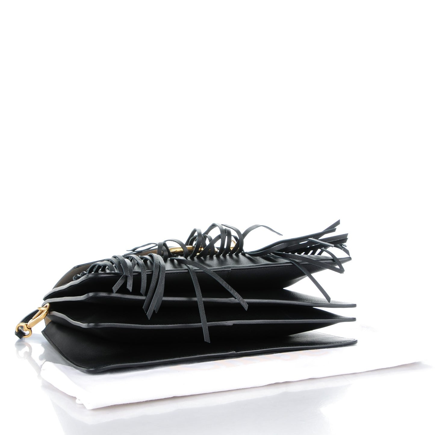Calfskin Medium Faye Fringe Shoulder Bag Black