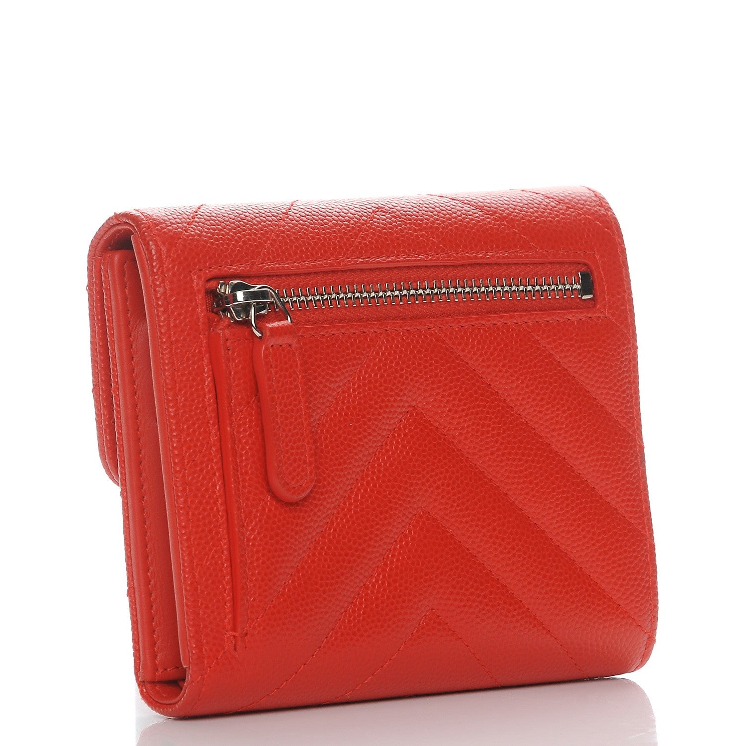 Chanel Caviar Chevron Quilted Compact Flap Wallet Red 3 of 9