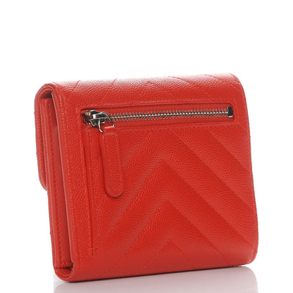 Chanel Caviar Chevron Quilted Compact Flap Wallet Red 3 of 9