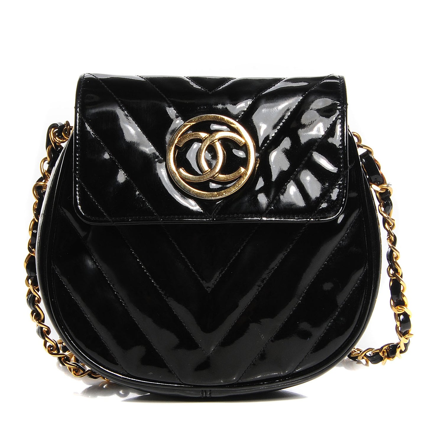 Patent Chevron Mini Flap Black