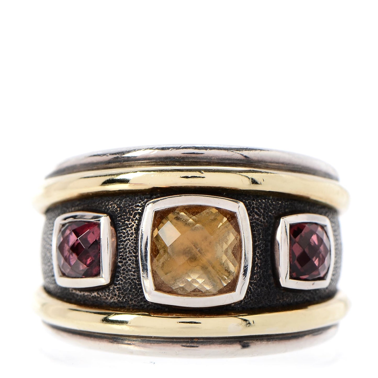 Sterling Silver 14K Yellow Gold Citrine Rhodolite Garnet 15mm Renaissance Ring 54 7