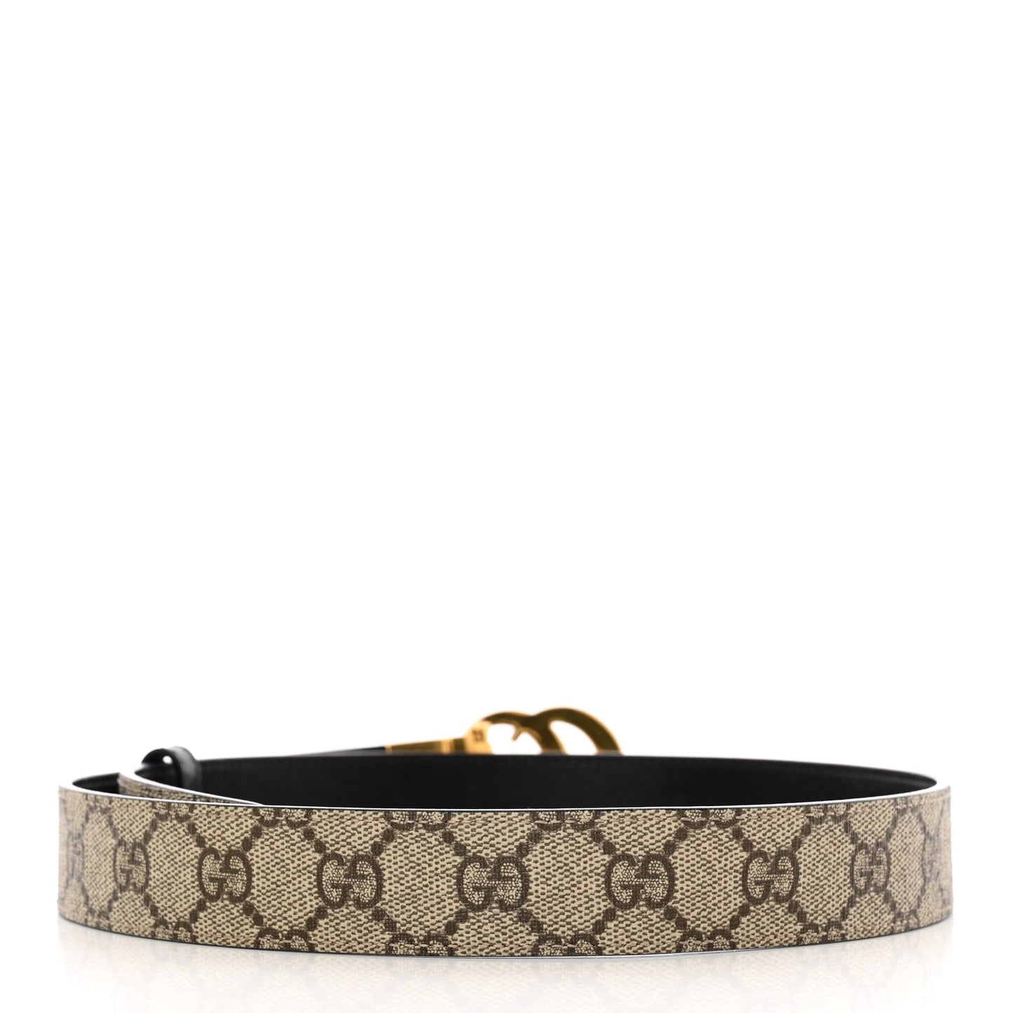 GG Supreme Monogram Plutone Calfskin Double G Reversible 30mm Belt 80 32 Beige Ebony Black