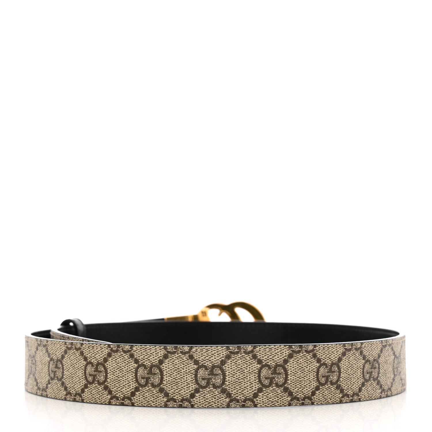 Gucci GG Supreme Monogram Plutone Calfskin Double G Reversible 30mm Belt 80 32 Beige Ebony Black 2 of 9