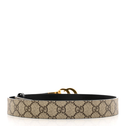 Gucci GG Supreme Monogram Plutone Calfskin Double G Reversible 30mm Belt 80 32 Beige Ebony Black 2 of 9