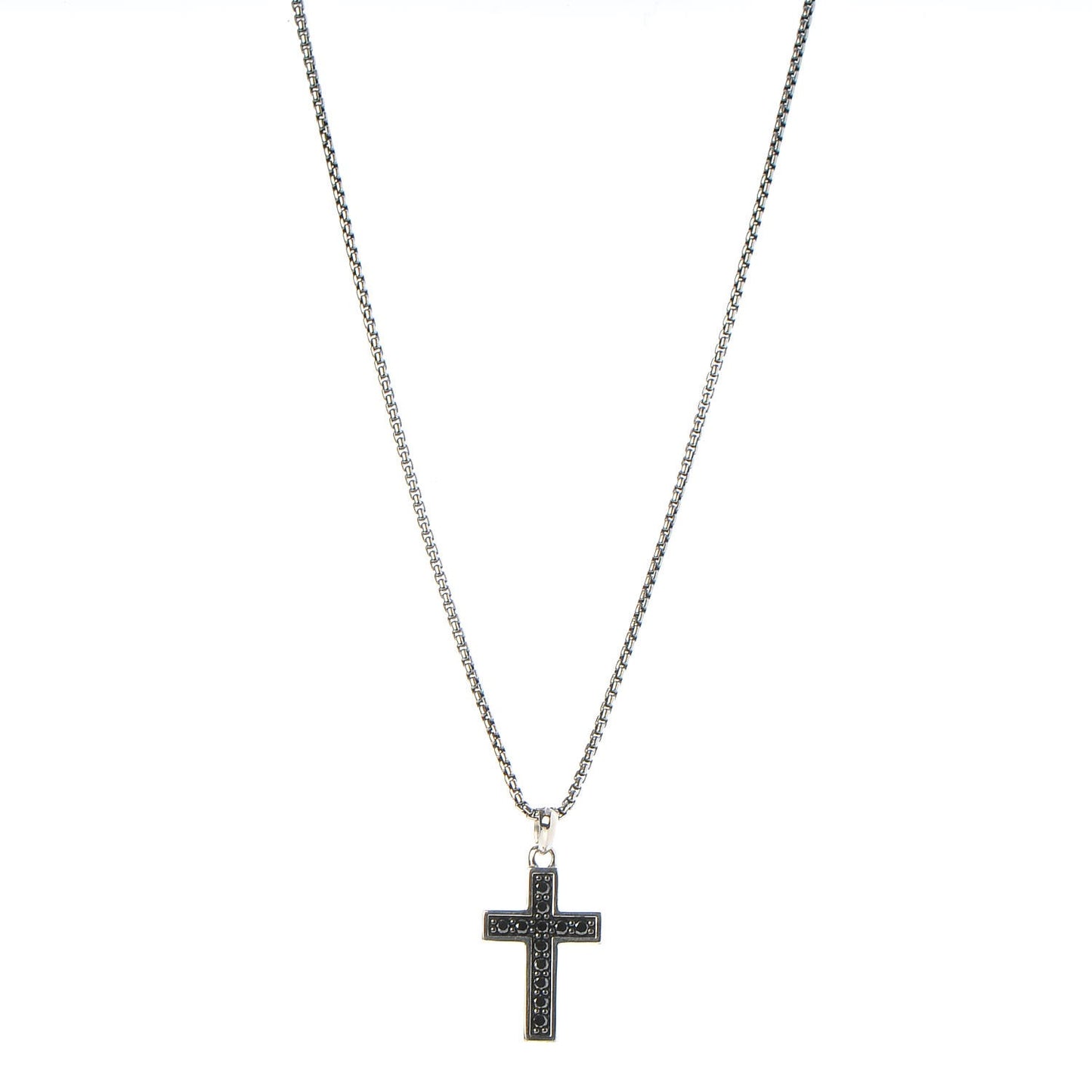 Sterling Silver 14K Yellow Gold Black Diamond Cross Pendant Necklace