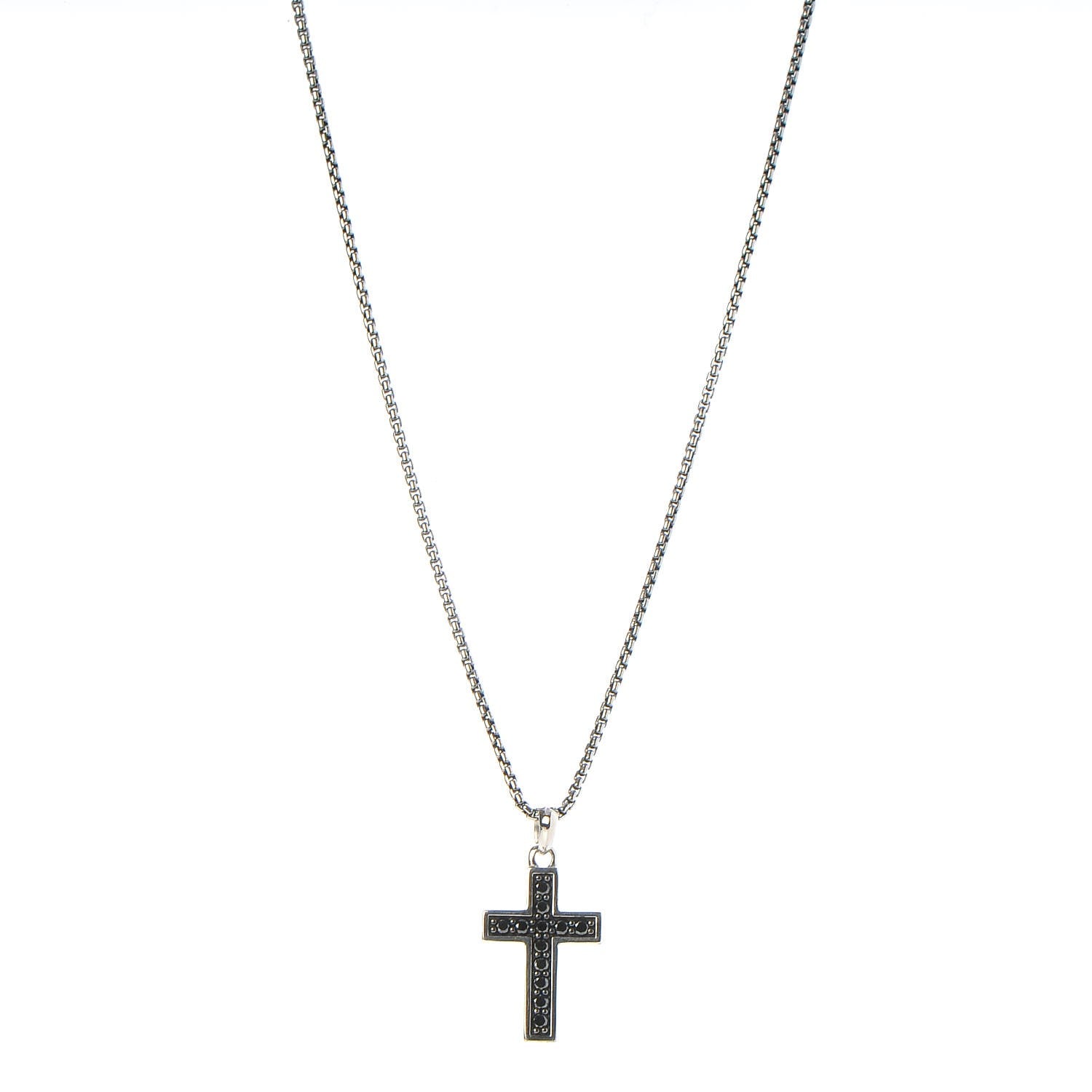 David Yurman Sterling Silver 14K Yellow Gold Black Diamond Cross Pendant Necklace 1 of 8