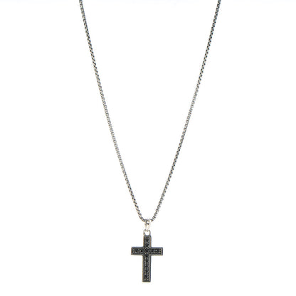 David Yurman Sterling Silver 14K Yellow Gold Black Diamond Cross Pendant Necklace 1 of 8