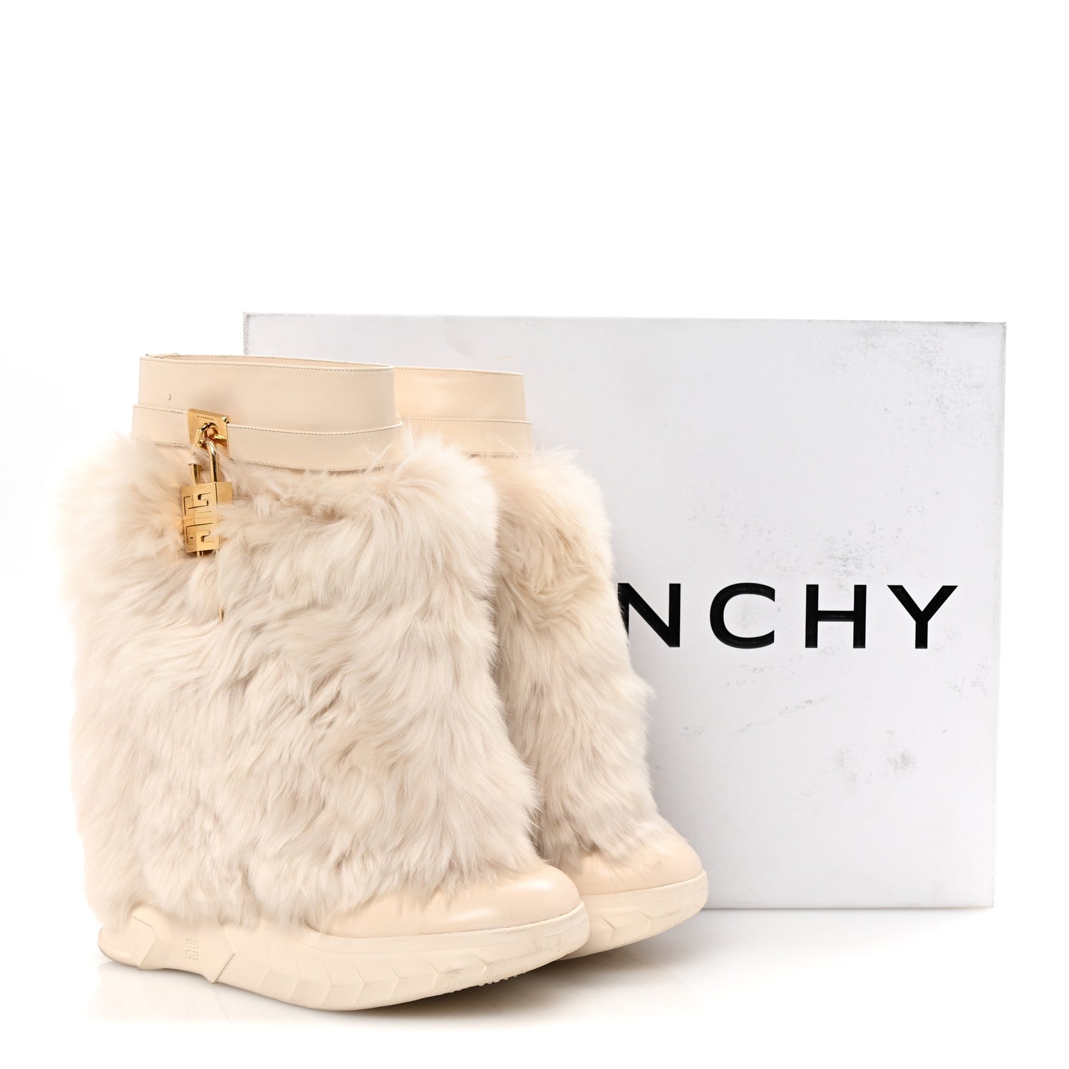 Givenchy Calfskin Alpaca Fur Shark Lock Biker Ankle Boots 41 Ivory 9 of 9