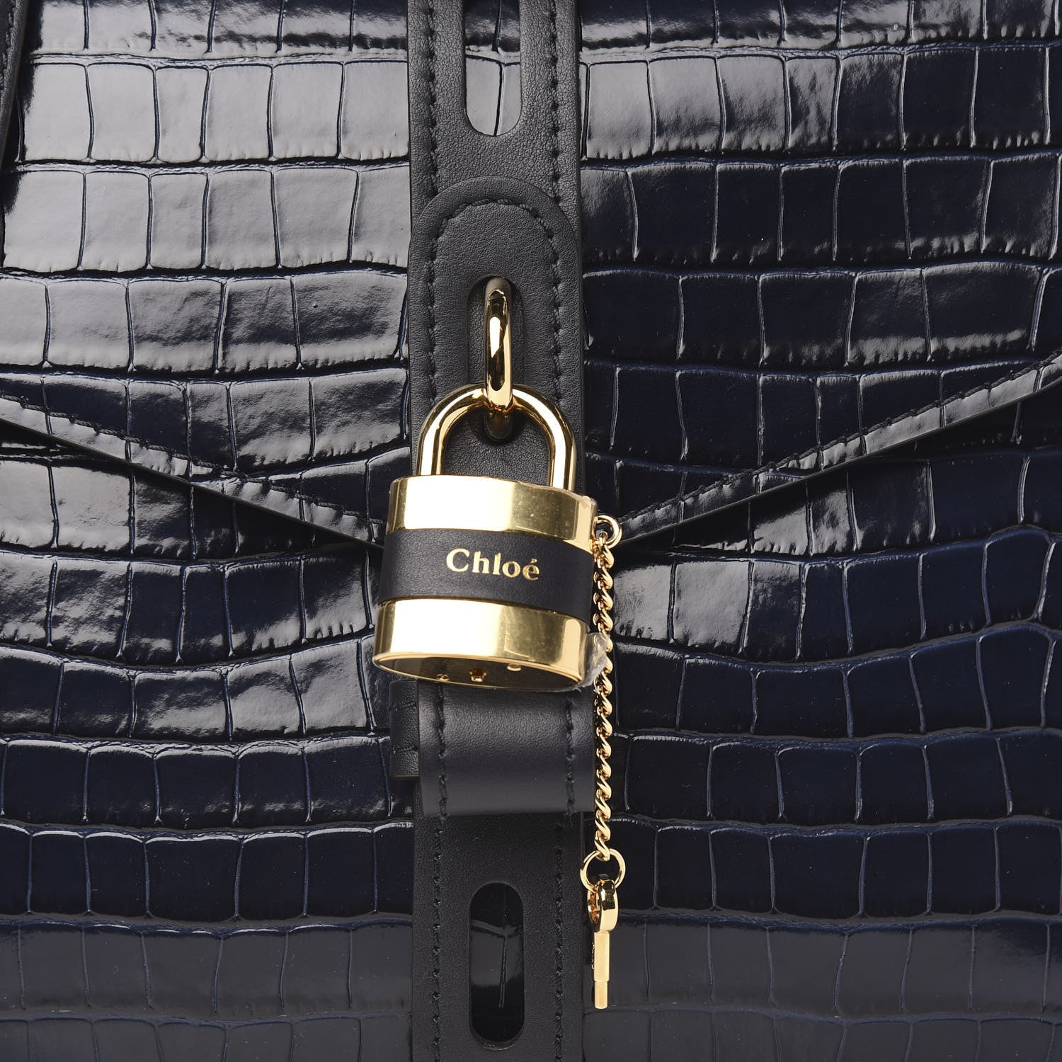 Chloe Calfskin Crocodile Embossed Medium Aby Day Shoulder Bag Full Blue 8 of 8