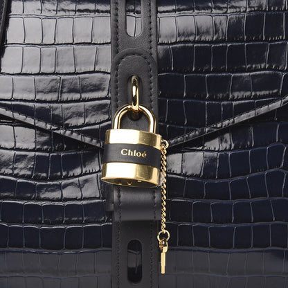 Chloe Calfskin Crocodile Embossed Medium Aby Day Shoulder Bag Full Blue 8 of 8