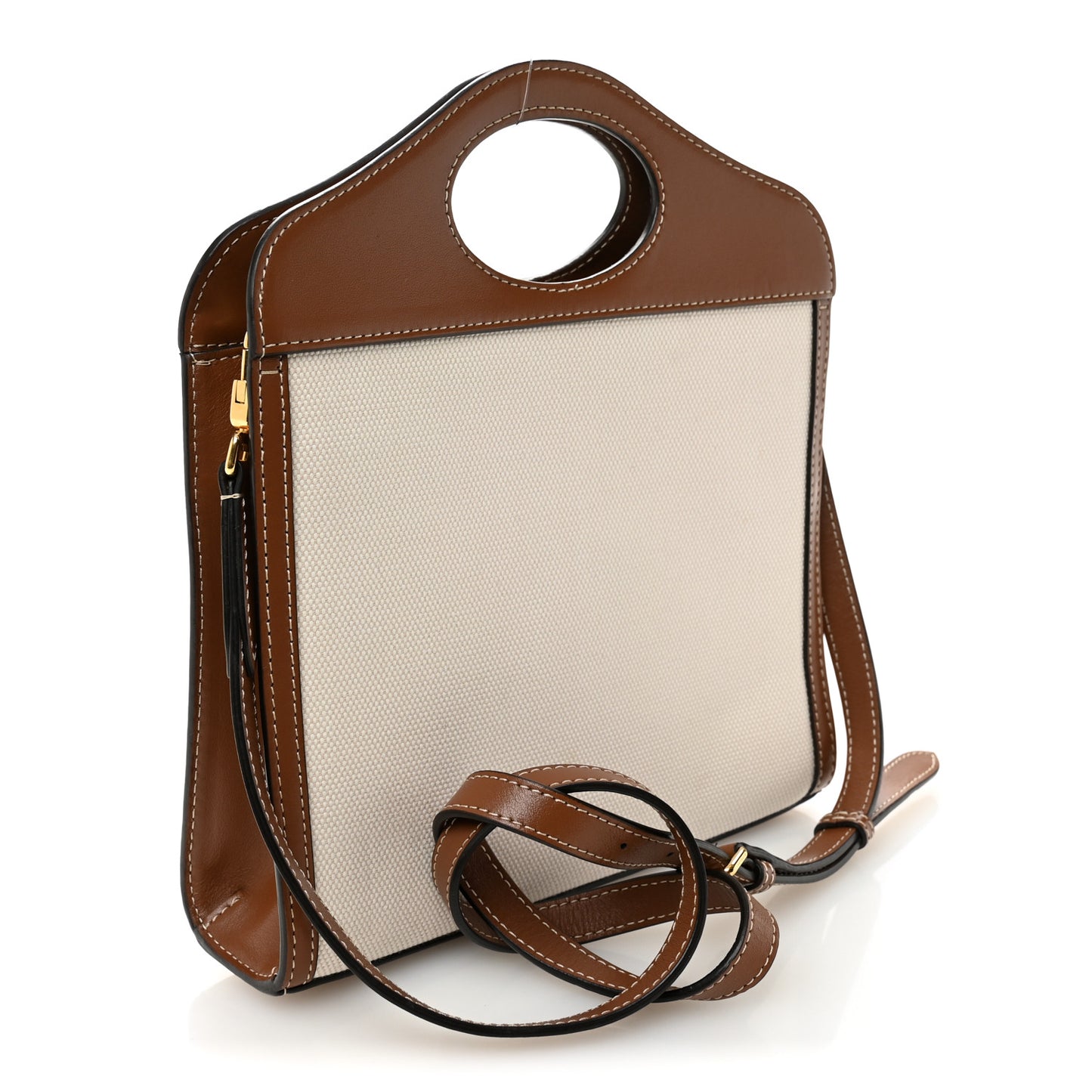 Canvas Smooth Calfskin Two Tone Mini Pocket Bag Natural Malt Brown
