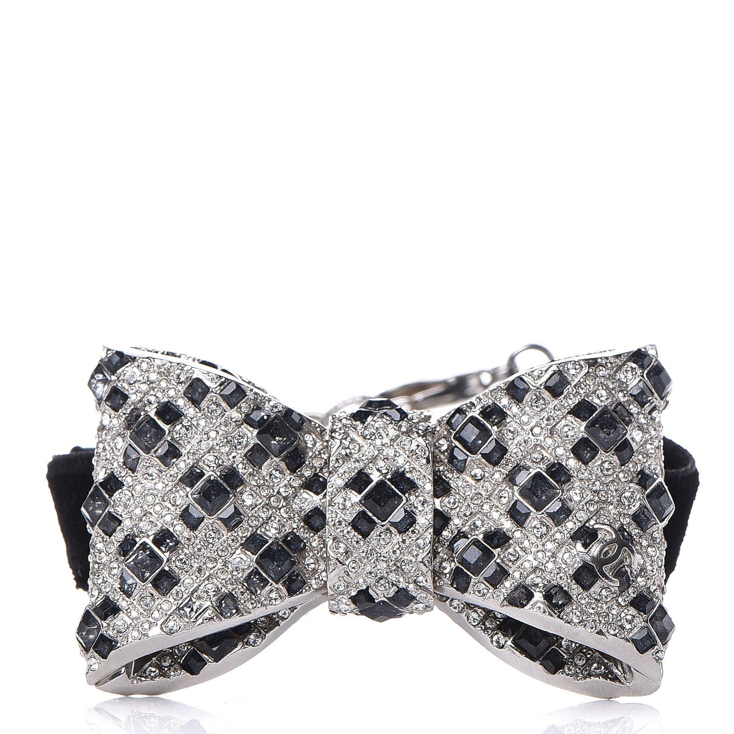 Crystal Velvet CC Bow Bracelet Black Silver