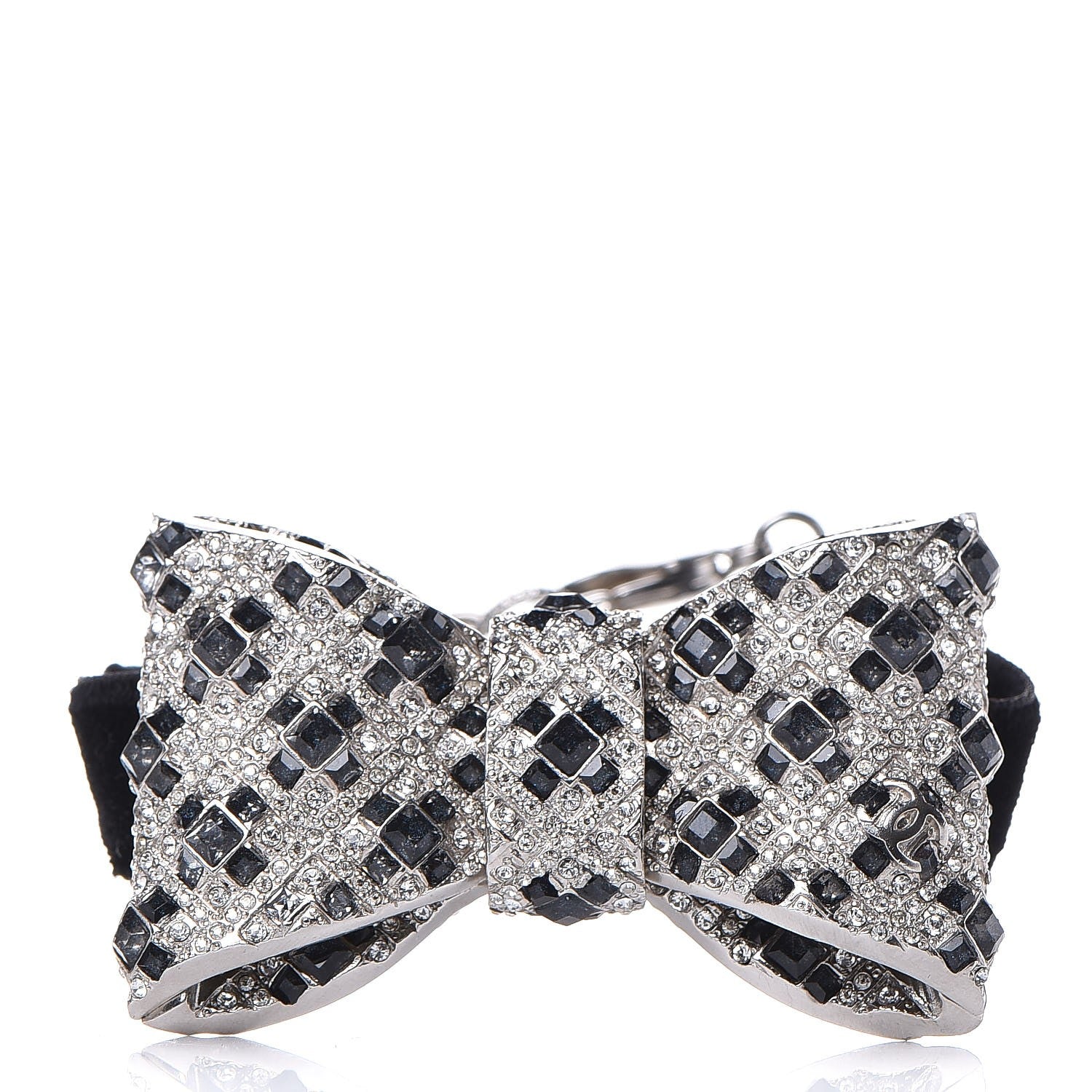 Chanel Crystal Velvet CC Bow Bracelet Black Silver 1 of 4