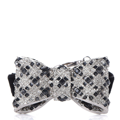 Chanel Crystal Velvet CC Bow Bracelet Black Silver 1 of 4