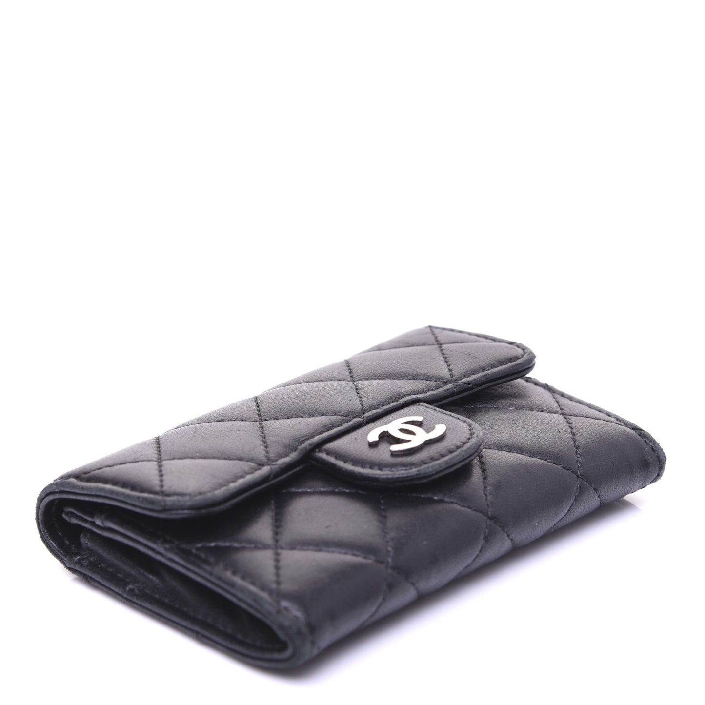 Lambskin Quilted Flap Card Holder Black
