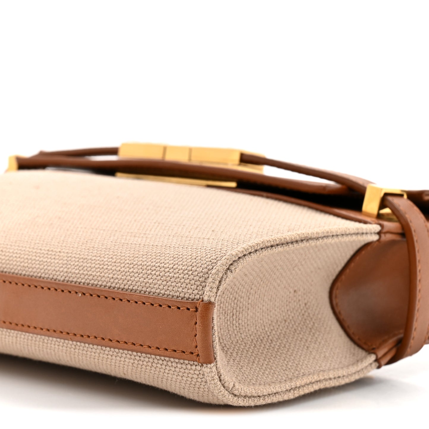Canvas Calfskin Mini Manhattan Shoulder Bag  Natural Beige Brick
