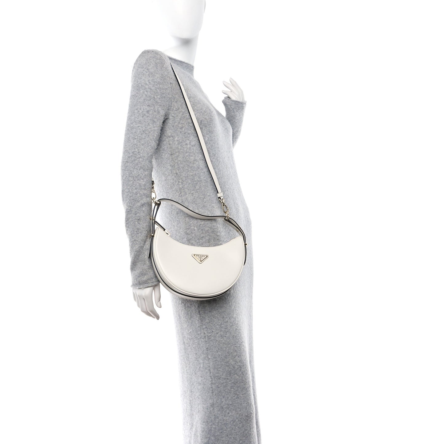 Soft Calfskin Arque Shoulder Bag White