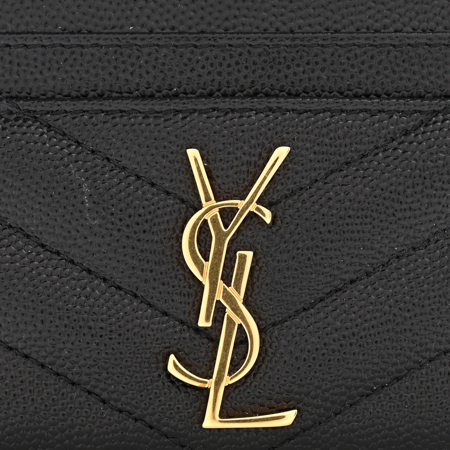 Saint Laurent Grain De Poudre Matelasse Chevron Monogram Credit Card Case Black 9 of 10