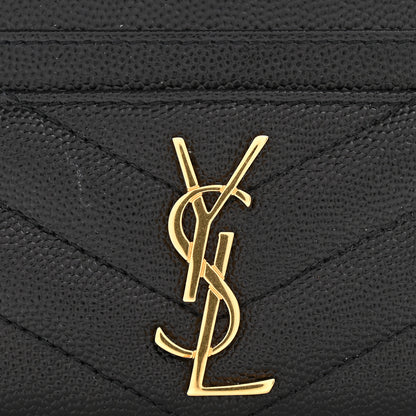 Saint Laurent Grain De Poudre Matelasse Chevron Monogram Credit Card Case Black 9 of 10
