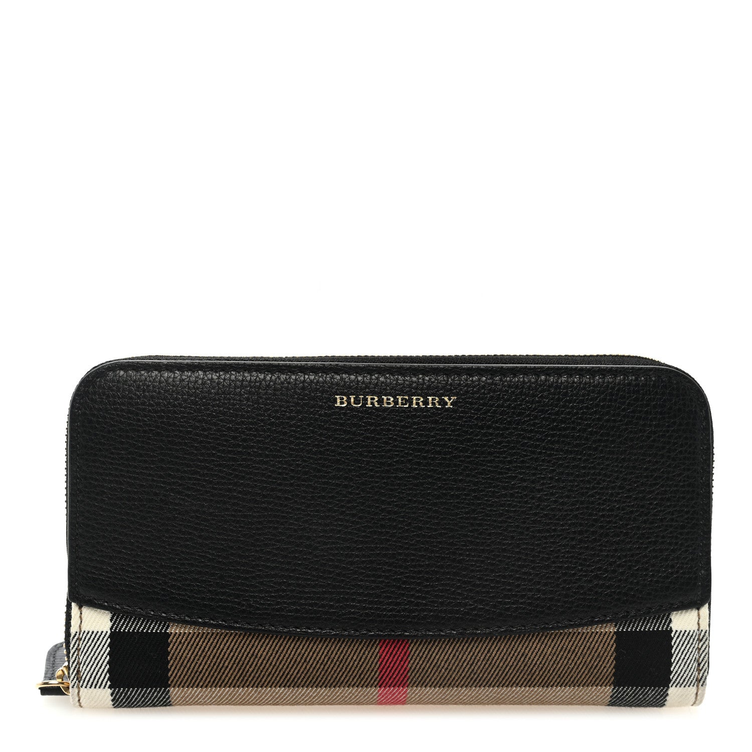 Burberry Calfskin Haymarket Check Elmore Zip Around Wallet Black 1 of 6