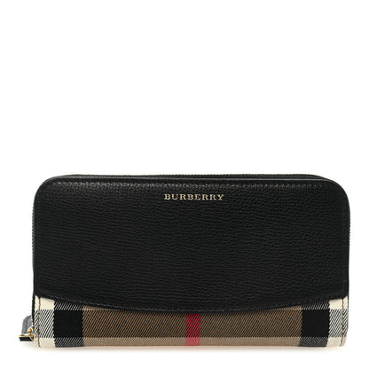Burberry Calfskin Haymarket Check Elmore Zip Around Wallet Black 1 of 6