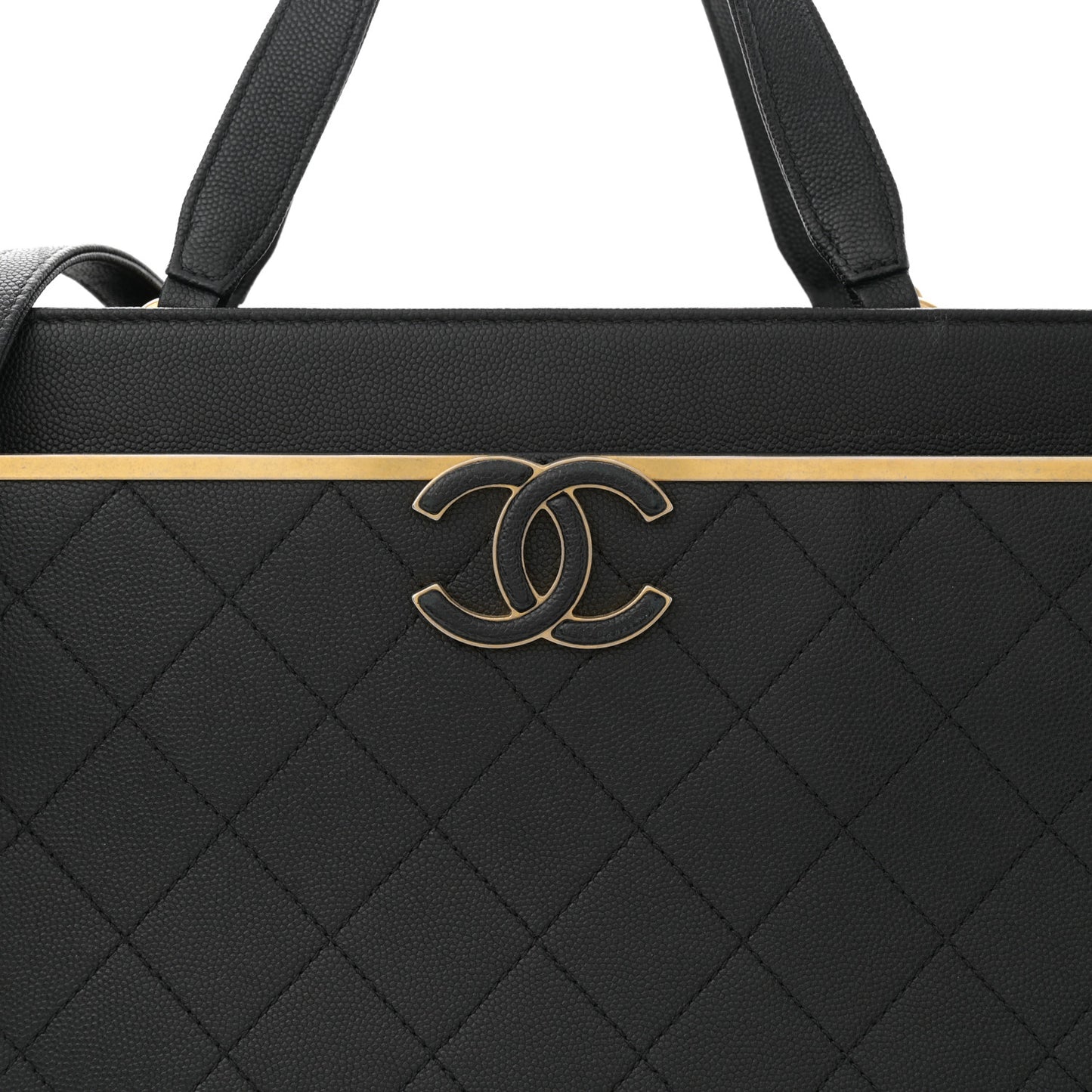 Grained Calfskin Stitched Lady Coco Top Handle Tote Black