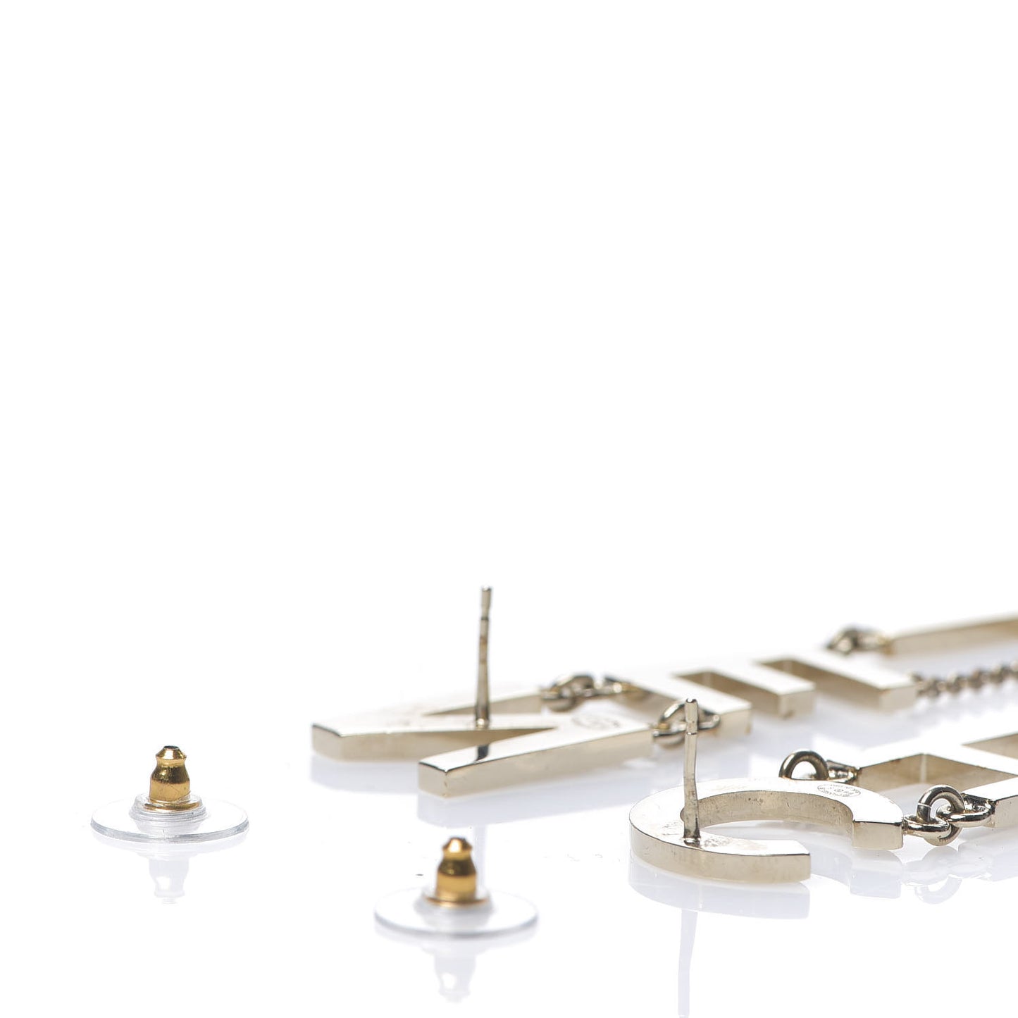 Metal Cha-Nel Logo Drop Earrings Gold