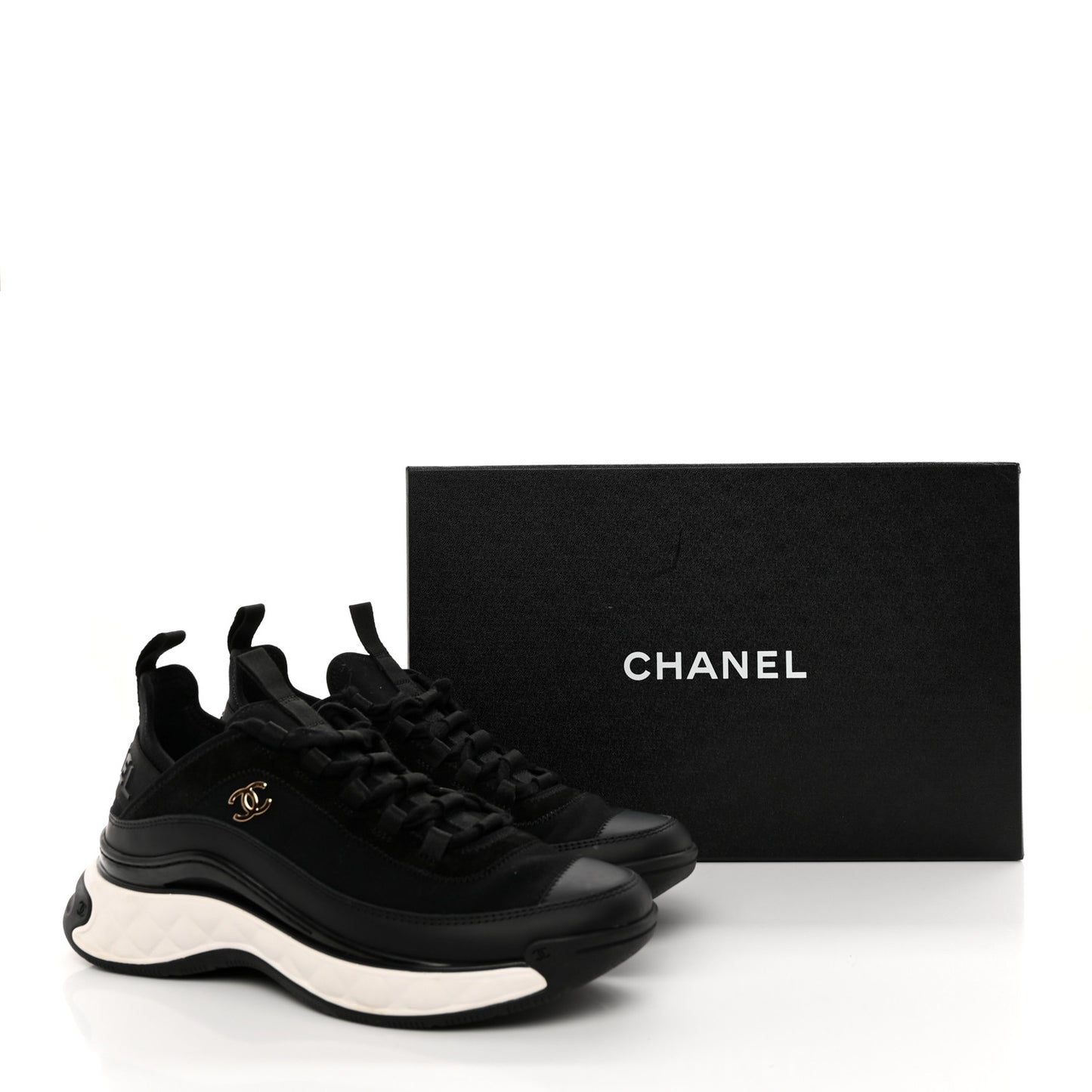 Velvet Calfskin Mixed Fibers CC Sneakers 37.5 Black