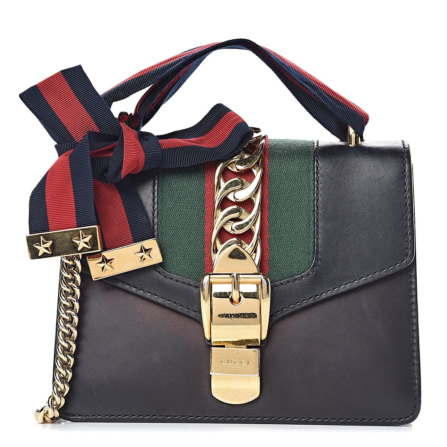 Gucci Calfskin Mini Sylvie Chain Shoulder Bag Black 1 of 26