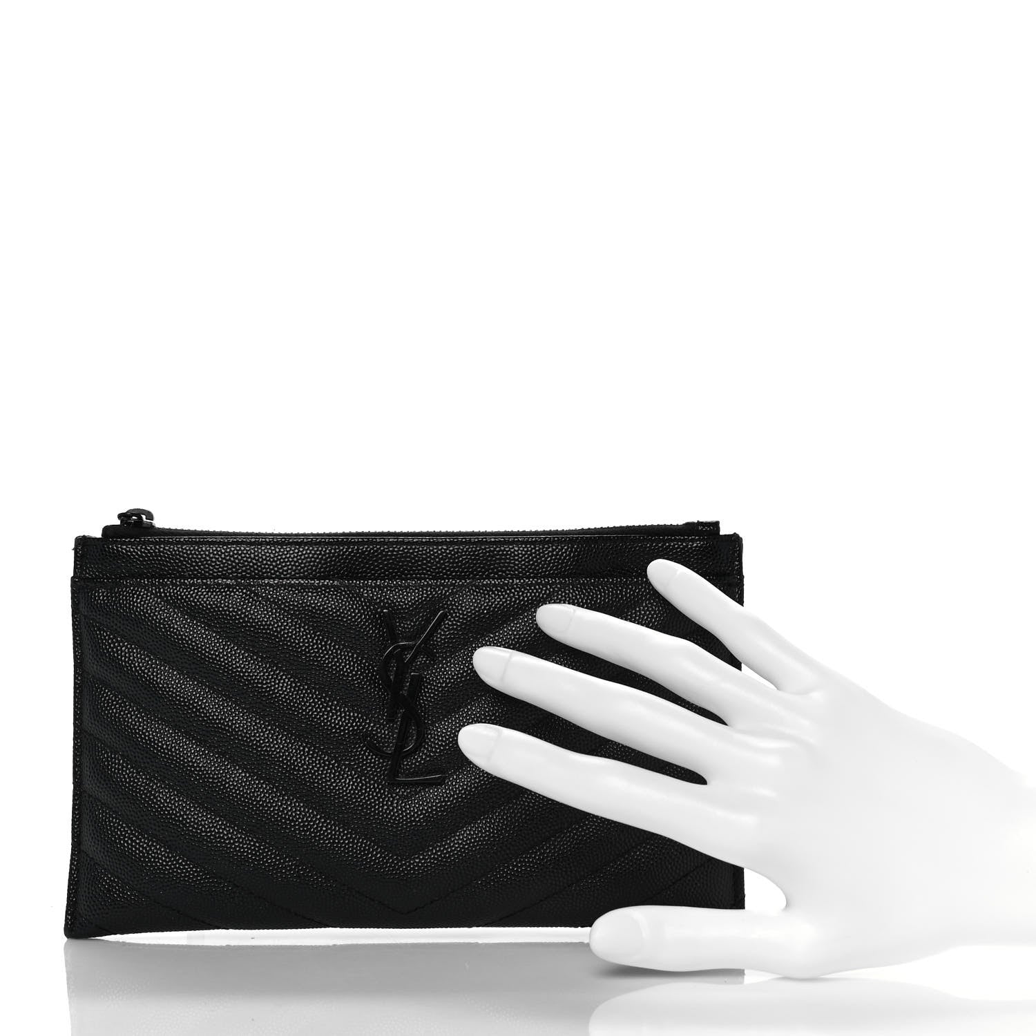 Saint Laurent Grain De Poudre Chevron Monogram Bill Pouch Black 2 of 10