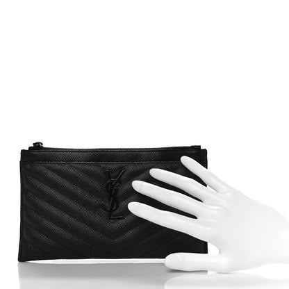 Saint Laurent Grain De Poudre Chevron Monogram Bill Pouch Black 2 of 10