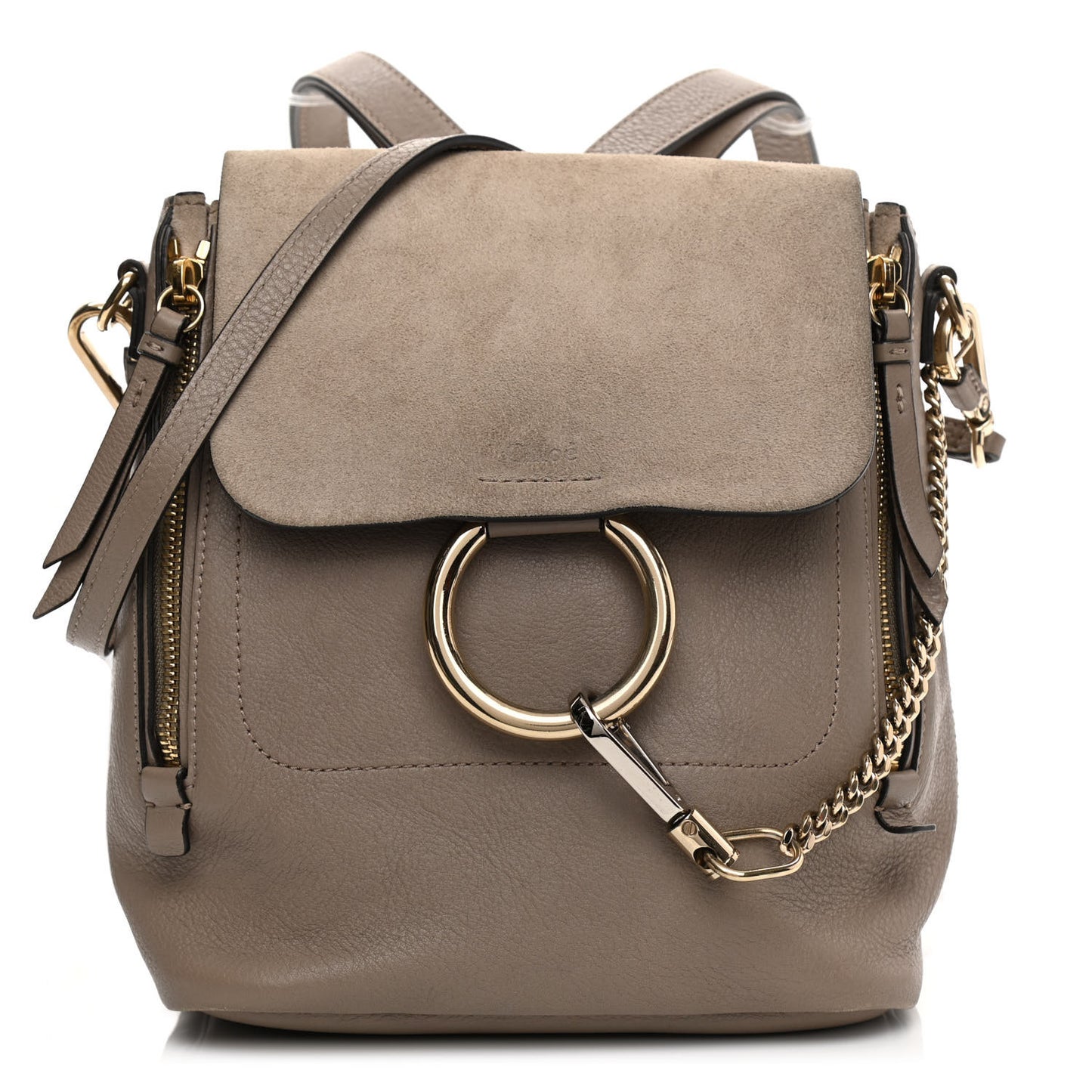 Suede Calfskin Small Faye Backpack Motty Grey