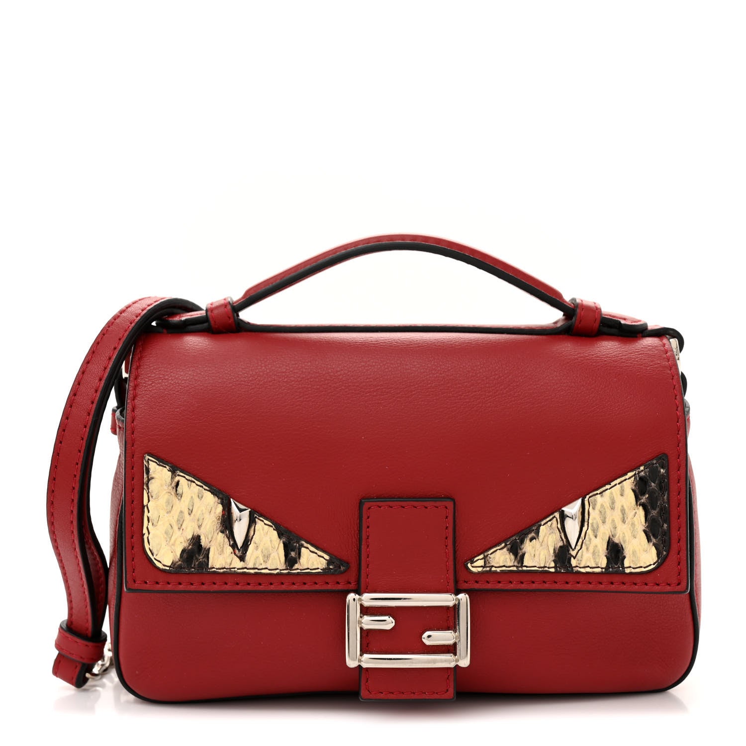 Fendi Vitello Dolce Elaphe Monster Eyes Micro Double Baguette Ribes Naturale 1 of 11